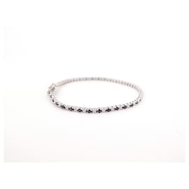 Autre Marque-NINE DIAMOND AND SAPPHIRE RIVER BRACELET 2CT TENNIS MESH IN WHITE GOLD-Silvery