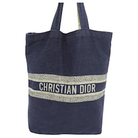 Christian Dior-NEUE CHRISTIAN DIOR HANDTASCHE HOLIDAY COLLECTION CABAS BLAUE CANVAS-EINSATZTASCHE NEU-Marineblau