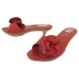 Yves Saint Laurent-YVES SAINT LAURENT SHOES PINK MULES 37 RED LEATHER SANDALS SHOES-Red