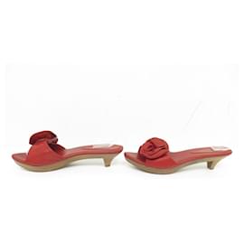 Yves Saint Laurent-YVES SAINT LAURENT SHOES PINK MULES 37 RED LEATHER SANDALS SHOES-Red