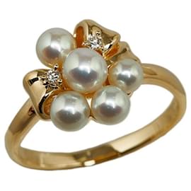Tasaki-Va bene 18k Anello in oro con diamanti e perle Anello in metallo in condizioni eccellenti-Altro