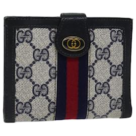 Gucci-GUCCI GG Supreme Sherry Line Wallet PVC Red Navy Auth yk11479-Red,Navy blue