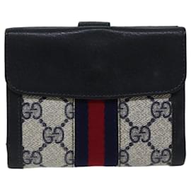 Gucci-GUCCI GG Supreme Sherry Line Wallet PVC Red Navy Auth yk11479-Red,Navy blue