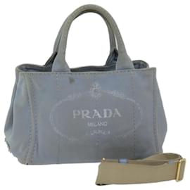 Prada-PRADA Canapa PM Hand Bag Canvas 2way Light Blue Auth 69721-Light blue