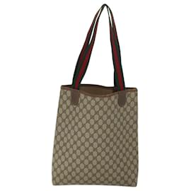 Gucci-GUCCI GG Supreme Web Sherry Line Tote Bag Beige 002 39 6487 9411 Auth yk11499-Beige