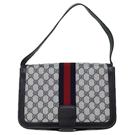 Gucci-GUCCI GG Supreme Sherry Line Shoulder Bag PVC Navy Red Auth ep3795-Red,Navy blue