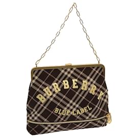 Burberry-BURBERRY Nova Check Blue Label Chain Shoulder Bag Canvas Brown Auth 69961-Brown