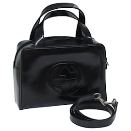 Gucci-GUCCI Interlocking Hand Bag Patent leather 2way Black 000 1274 0505 Auth bs13236-Black
