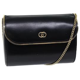 Gucci-GUCCI Interlocking Chain Shoulder Bag Leather Black Auth yk11350-Black
