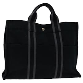 Hermès-HERMES Fourre Tout MM Hand Bag Canvas Gray Black Auth bs13062-Black,Grey