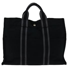 Hermès-HERMES Fourre Tout MM Hand Bag Canvas Gray Black Auth bs13062-Black,Grey