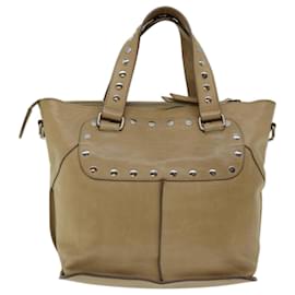 Céline-CELINE Hand Bag Leather Beige Auth bs13273-Beige