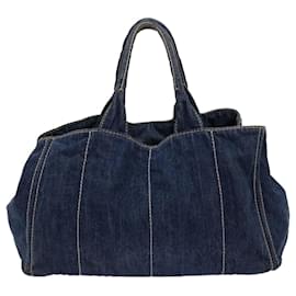 Prada-PRADA Canapa GM Hand Bag Denim Blue Auth bs13077-Blue