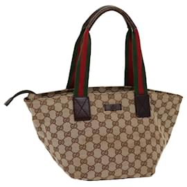Gucci-GUCCI GG Canvas Web Sherry Line Hand Bag Beige Red Green 131228 auth 69952-Red,Beige,Green