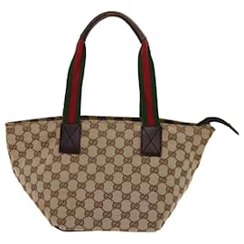 Gucci-GUCCI GG Canvas Web Sherry Line Hand Bag Beige Red Green 131228 auth 69952-Red,Beige,Green