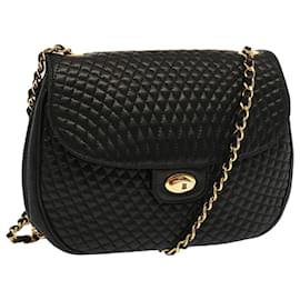 Bally-BALLY Quilted Chain Shoulder Bag Leather Black Auth mr008-Black