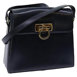 Salvatore Ferragamo-Salvatore Ferragamo Gancini Bolso De Hombro Cuero Azul Marino Auth 69866-Azul marino