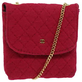 Chanel-CHANEL Matelasse Chain Pouch coton Rouge CC Auth bs13334-Rouge