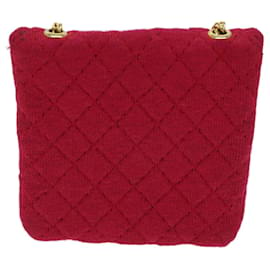 Chanel-CHANEL Matelasse Chain Pouch coton Rouge CC Auth bs13334-Rouge