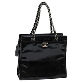 Chanel-CHANEL Handtasche mit Kette aus Lackleder Schwarz CC Auth 69974EIN-Schwarz