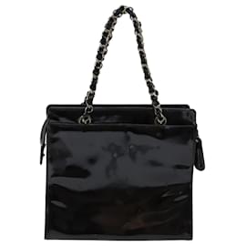 Chanel-CHANEL Chain Hand Bag patent Black CC Auth 69974A-Black