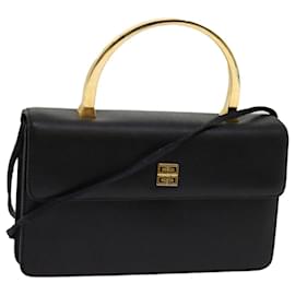 Givenchy-GIVENCHY Hand Bag Leather Black Auth bs13052-Black