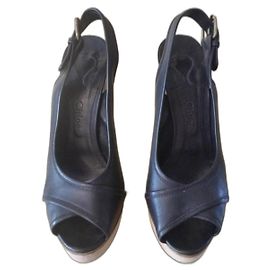 Chloé Black Leather Sandals with Wooden Heels Black