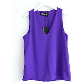 Autre Marque-Styland V-neck Purple Silk Double Layer Vest Top-Purple