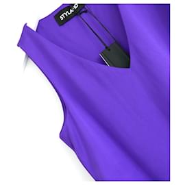 Autre Marque-Styland V-neck Purple Silk Double Layer Vest Top-Purple