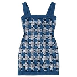 Vestido mini Balmain com cristais azul Azul
