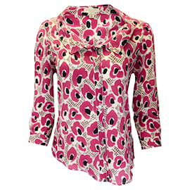 Autre Marque-Burberry Fuchsiafarbene Seidenbluse mit buntem Print -Pink