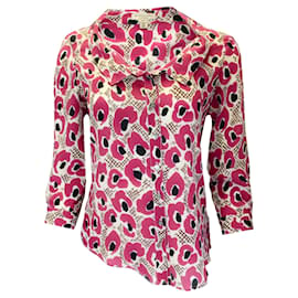 Autre Marque-Blusa de seda estampada multicolor fucsia de Burberry-Rosa