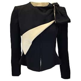 Autre Marque-Giorgio Armani Black / Champagne Bow Detail Full Zip Silk Jacket-Black