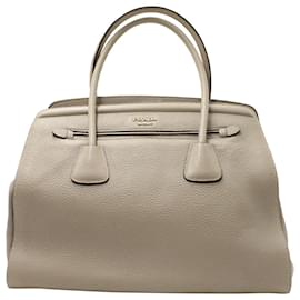 Prada-Prada Frama Vitello Daino Top Handle Bag in Light Grey Leather-Grey