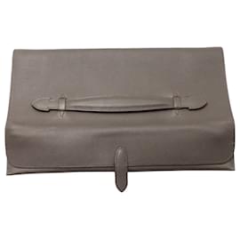 Hermès-Hermès plegado 33 Clutch en Piel Gris-Gris