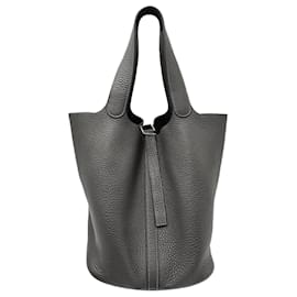 Hermès-Hermès Picotin Lock 26 GM Bag aus grauem Leder -Grau