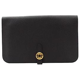 Hermès-Hermes Dogon Duo Wallet in Black calf leather Leather-Black