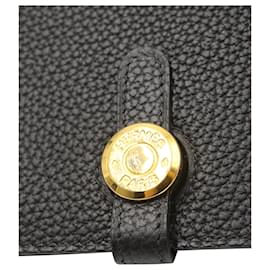Hermès-Hermes Dogon Duo Wallet in Black Calfskin Leather-Black