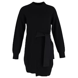 Proenza Schouler-Proenza Schouler Robe pull en maille côtelée à nouer sur le côté en laine noire-Noir