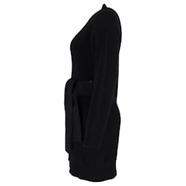 Proenza Schouler-Proenza Schouler Rippenstrick-Pulloverkleid mit seitlichen Bindebändern aus schwarzer Wolle-Schwarz