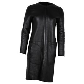 Céline Celine Collarless Coat in Black Lambskin Leather Black