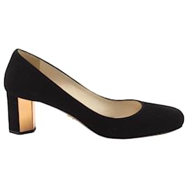 Prada-Zapatos de tacón metálicos con punta redonda Prada en ante negro-Negro