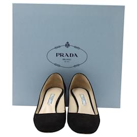 Prada-Prada Round-Toe Metallic-Heel Pumps in Black Suede-Black