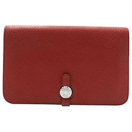 Hermès-Hermès Dogon Duo Wallet in Red calf leather Leather-Red