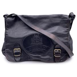 Gianfranco Ferré-Vintage Black Leather Large Messenger Shoulder Bag-Black