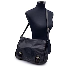 Gianfranco Ferré-Vintage Black Leather Large Messenger Shoulder Bag-Black