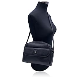Emanuel Ungaro-Ungaro Vintage sac à bandoulière en toile gaufrée noire avec poche avant-Noir
