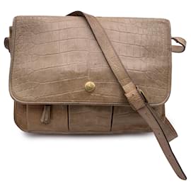 Fendi-Vintage Beige Embossed Leather Messenger Shoulder Bag-Beige