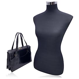 Gucci-Bolsa vintage de couro preto reforçada com alças superiores Bolsa-Preto