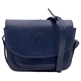 Cartier-Bolsa de ombro estruturada com aba de couro azul marinho vintage-Azul